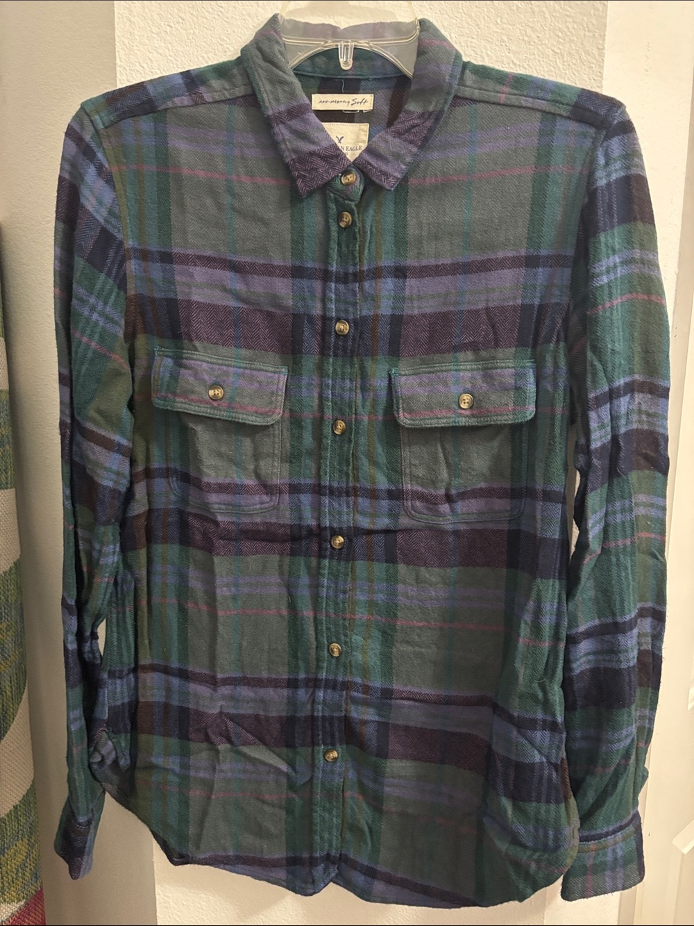 American Eagle Outfitters Green & Blue Plaid Flannel Shirt